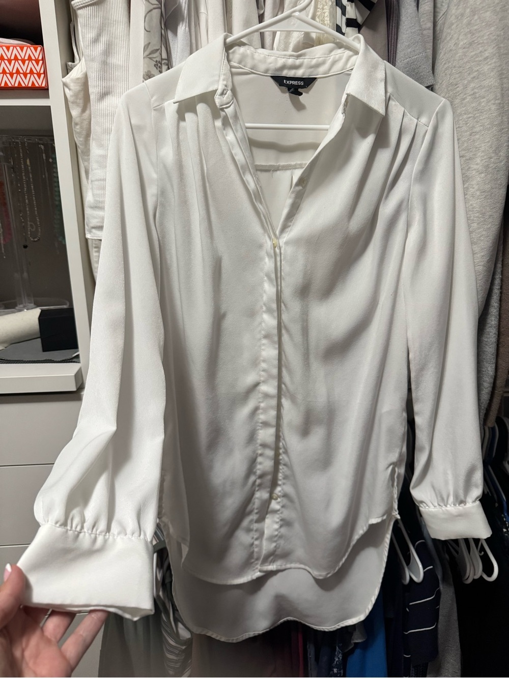 Express Ivory-White Button Front Blouse